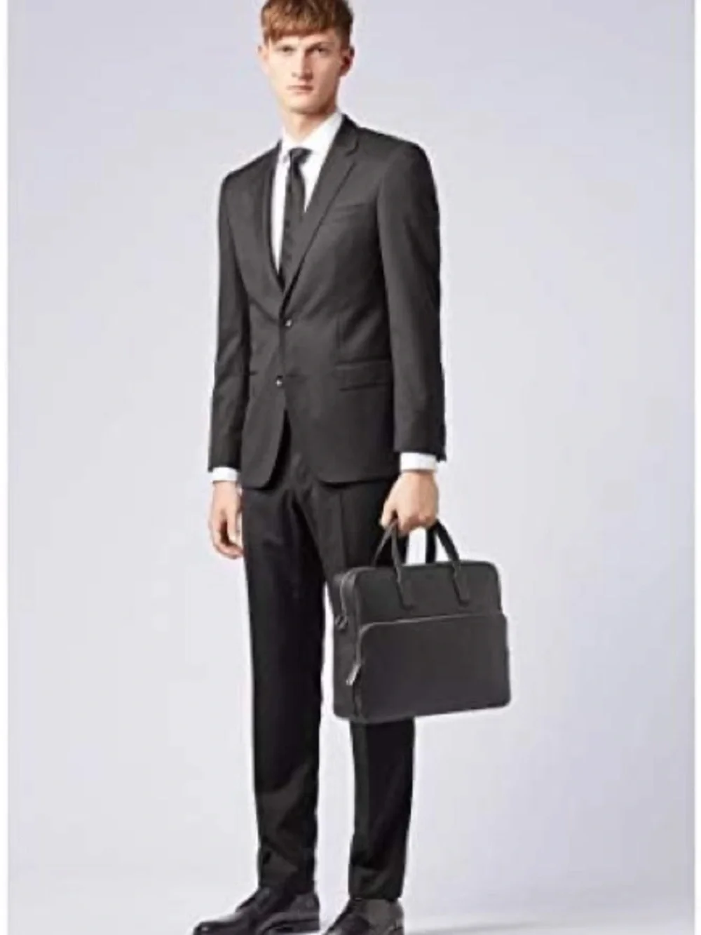 Boss Black Leather Briefcase for Men - Classic Professional